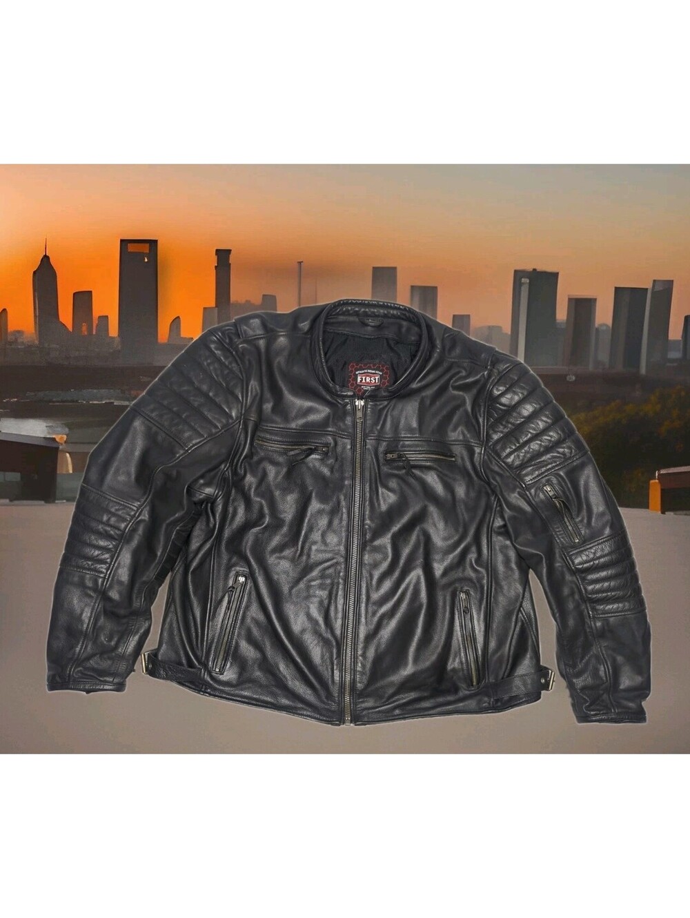 First MFG Motorcycle Leather Jacket Biker Commuter FIM277 Black Men Big Tall 5XL